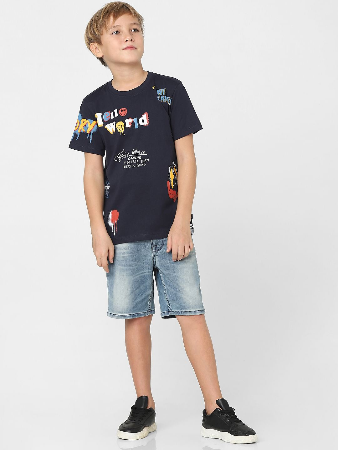 Boys Navy Blue Graphic Print T-shirt