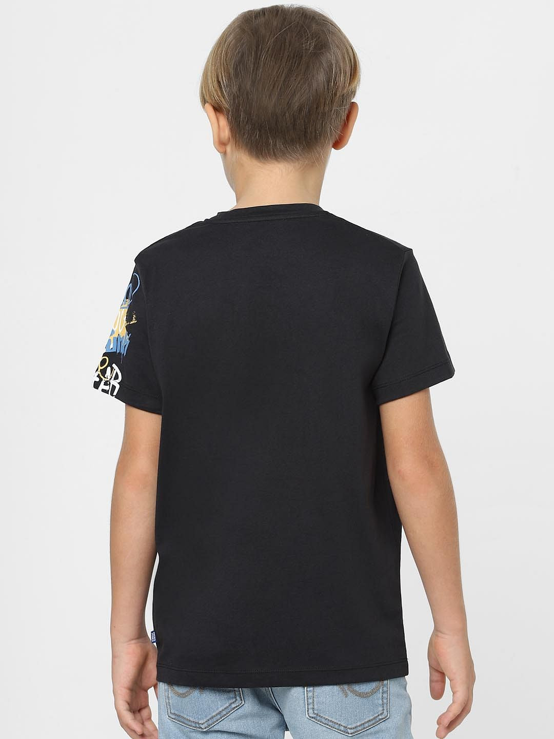Boys Black Slogan Print T-shirt