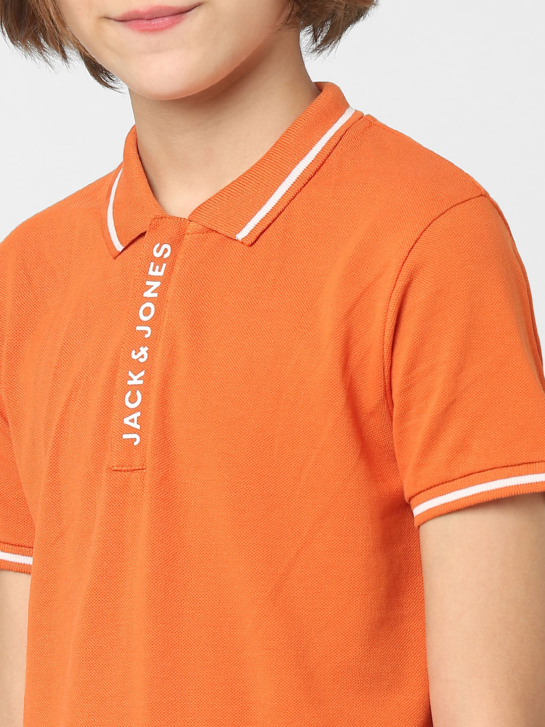 Boys Orange Logo Print Polo Neck T-shirt