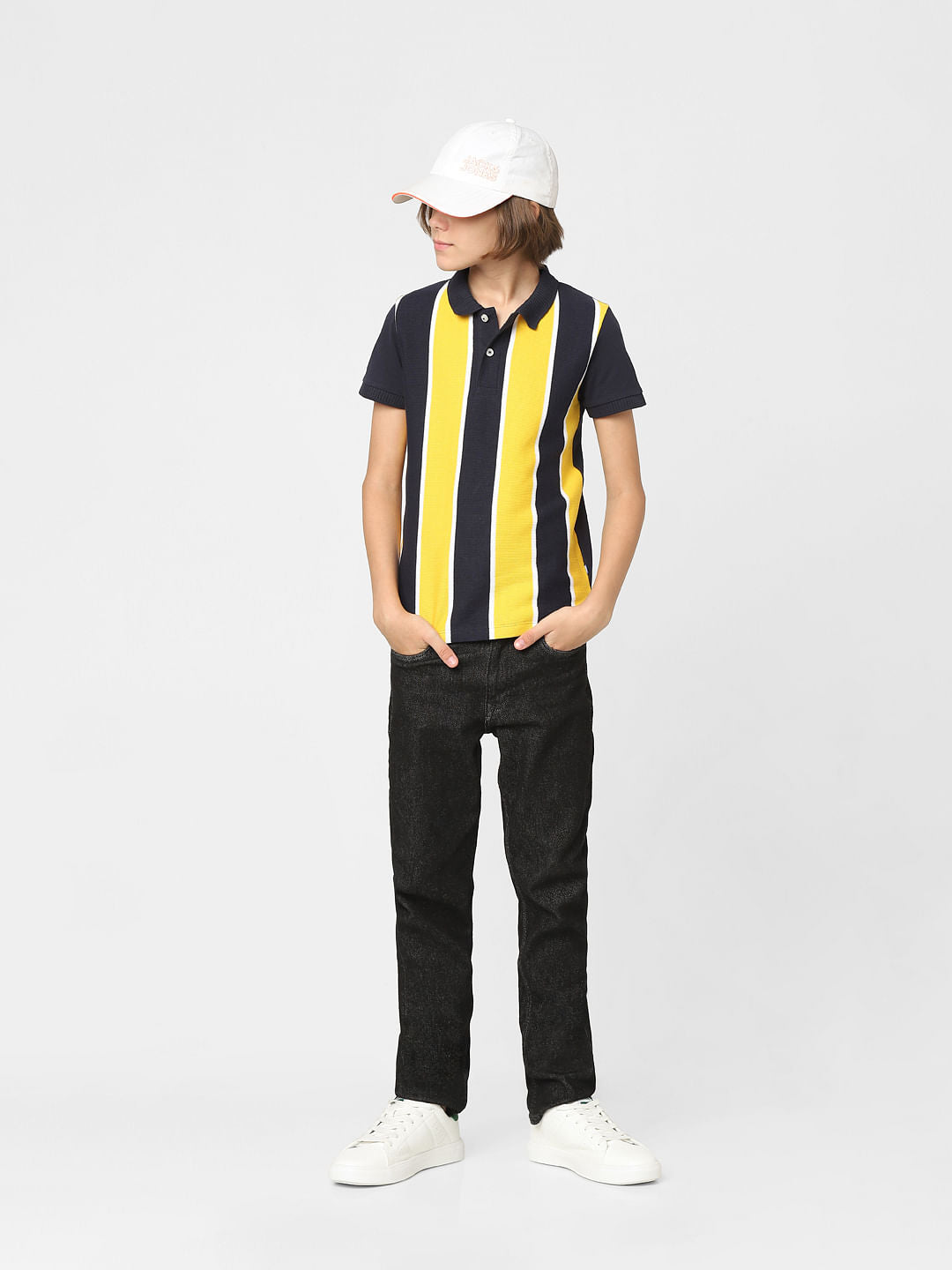 Boys Yellow Colourblocked Polo T-shirt
