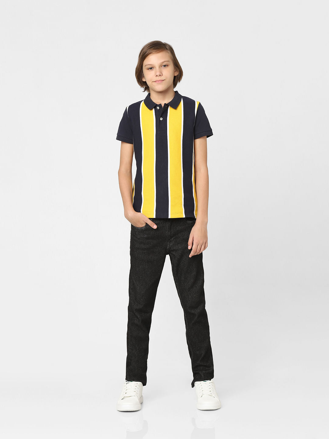 Boys Yellow Colourblocked Polo T-shirt