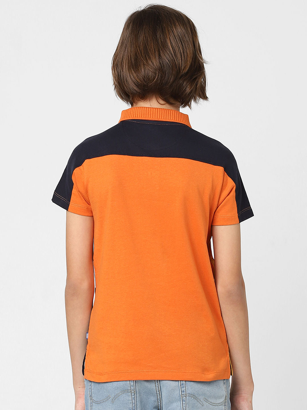 Boys Orange Colourblocked Polo T-shirt