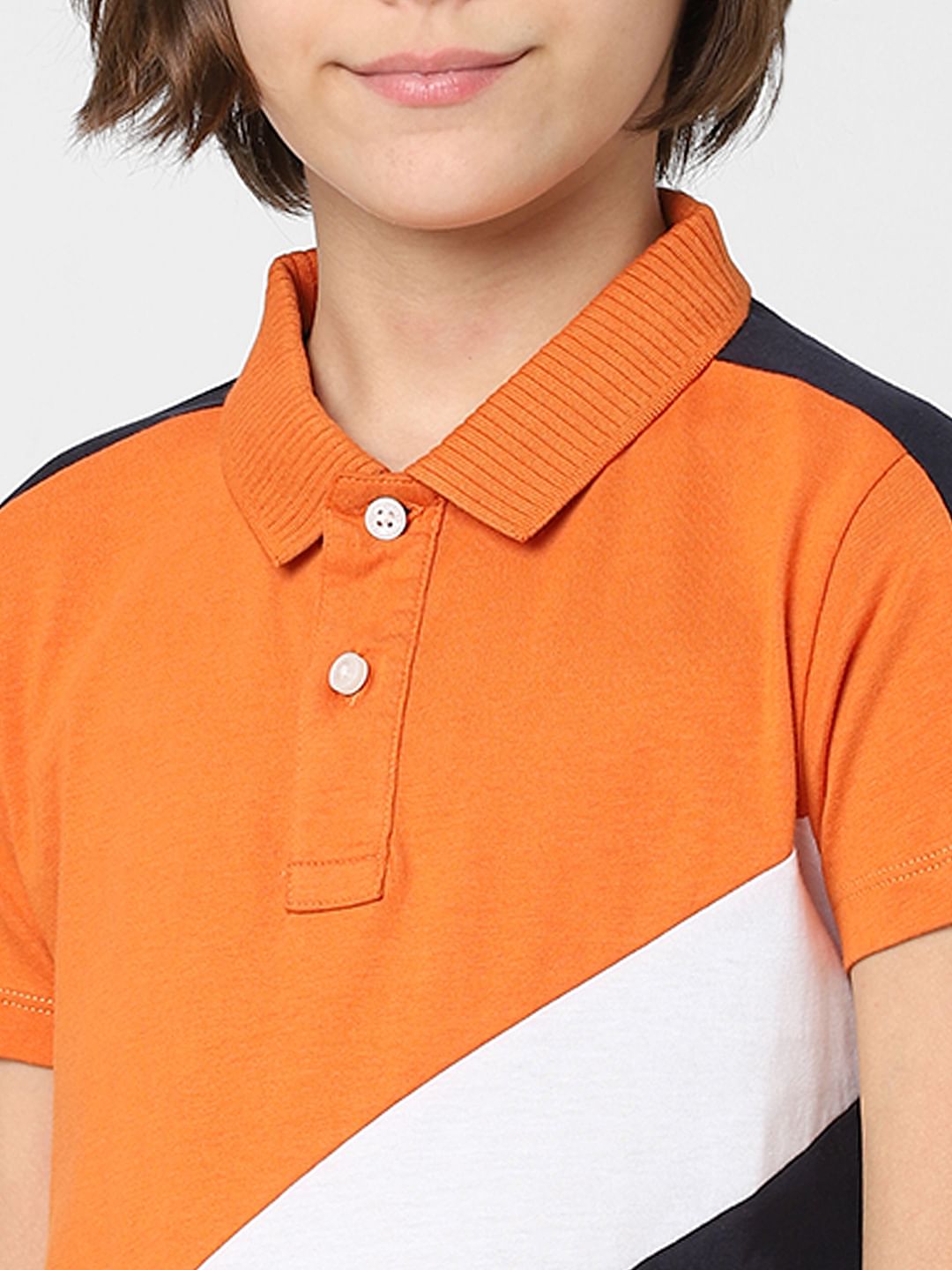 Boys Orange Colourblocked Polo T-shirt