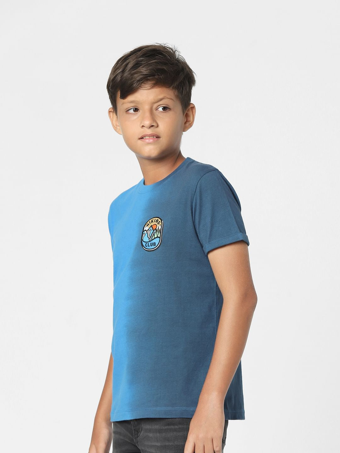 Blue Colourblocked Crew Neck T-shirt