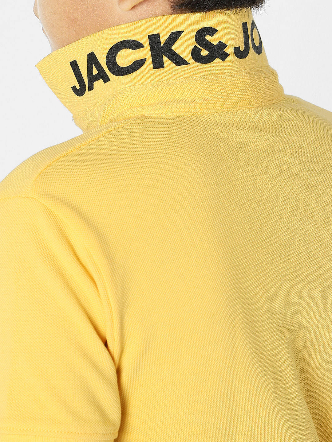 Yellow Logo Print Polo Neck T-shirt