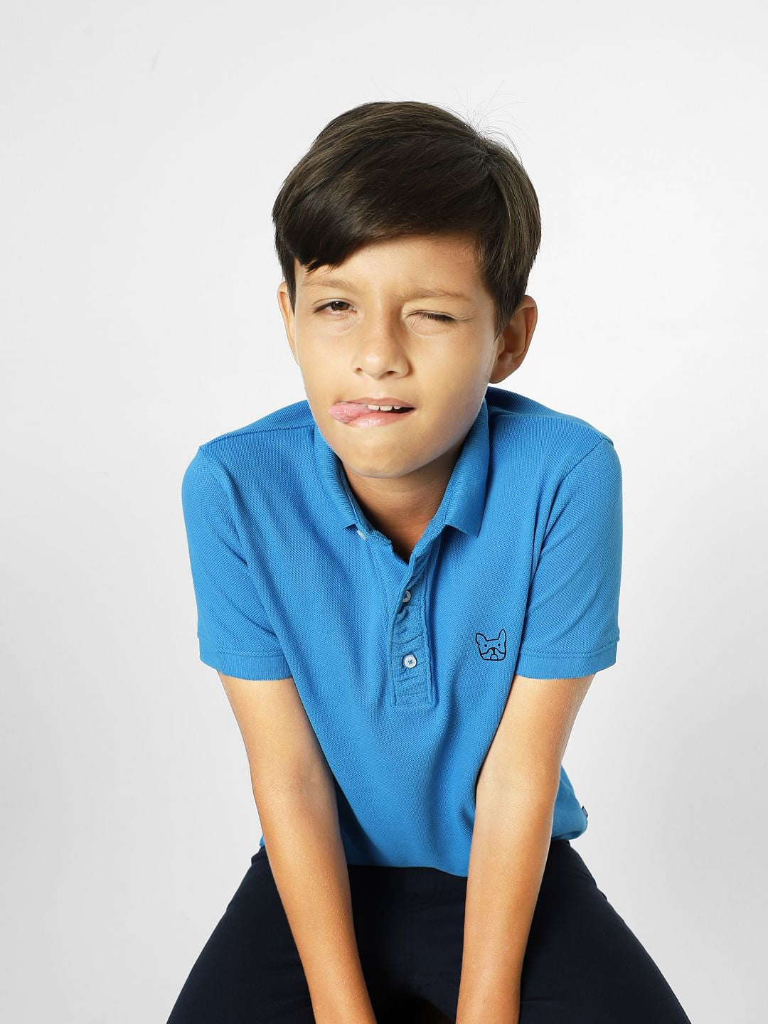 Blue Logo Print Polo Neck T-shirt