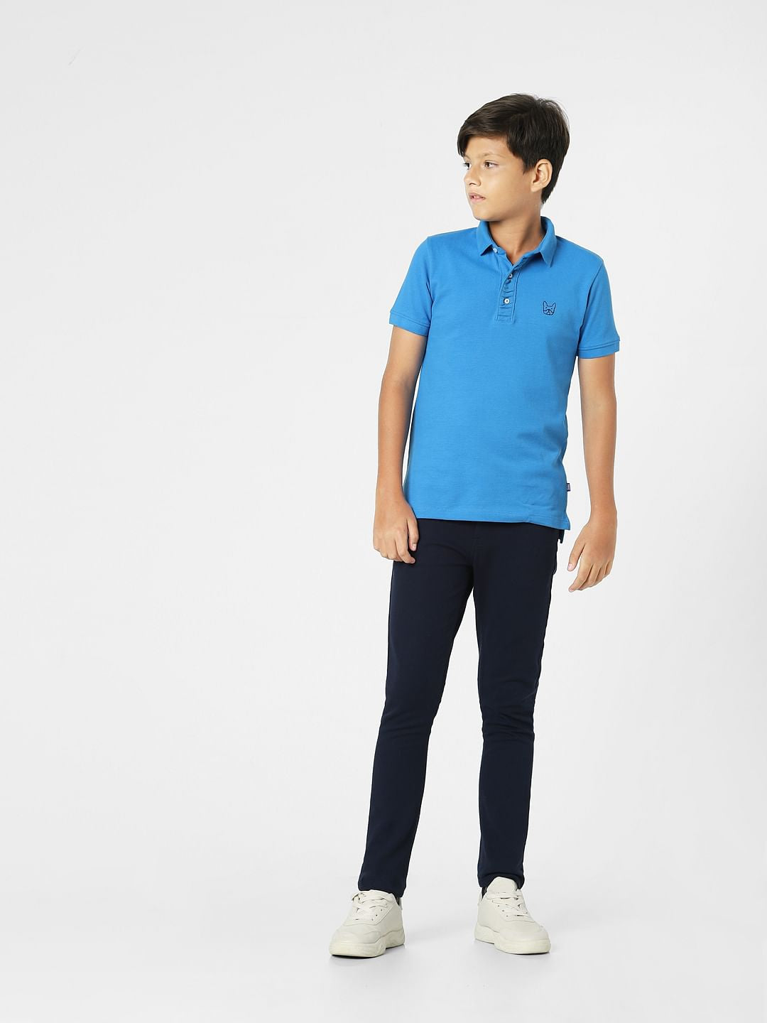 Blue Logo Print Polo Neck T-shirt