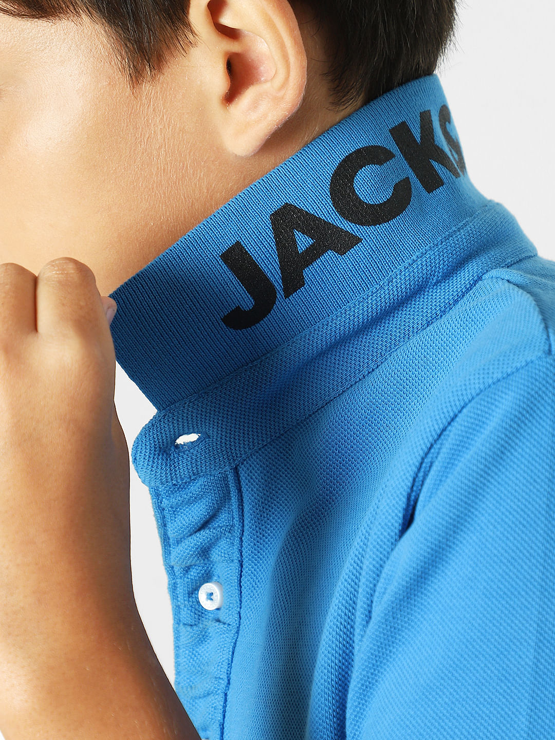 Blue Logo Print Polo Neck T-shirt