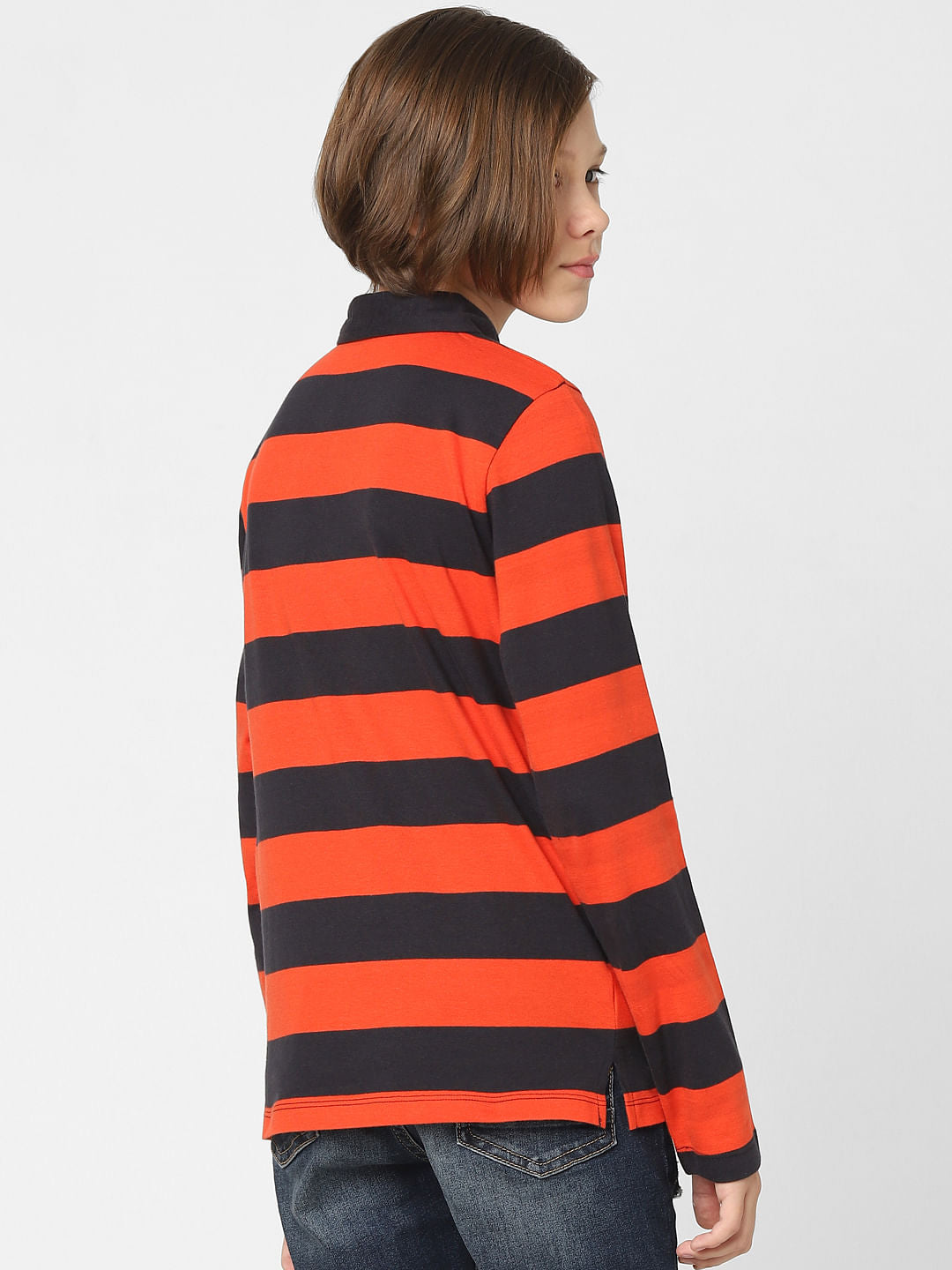 Boys Red Striped Polo Neck T-shirt
