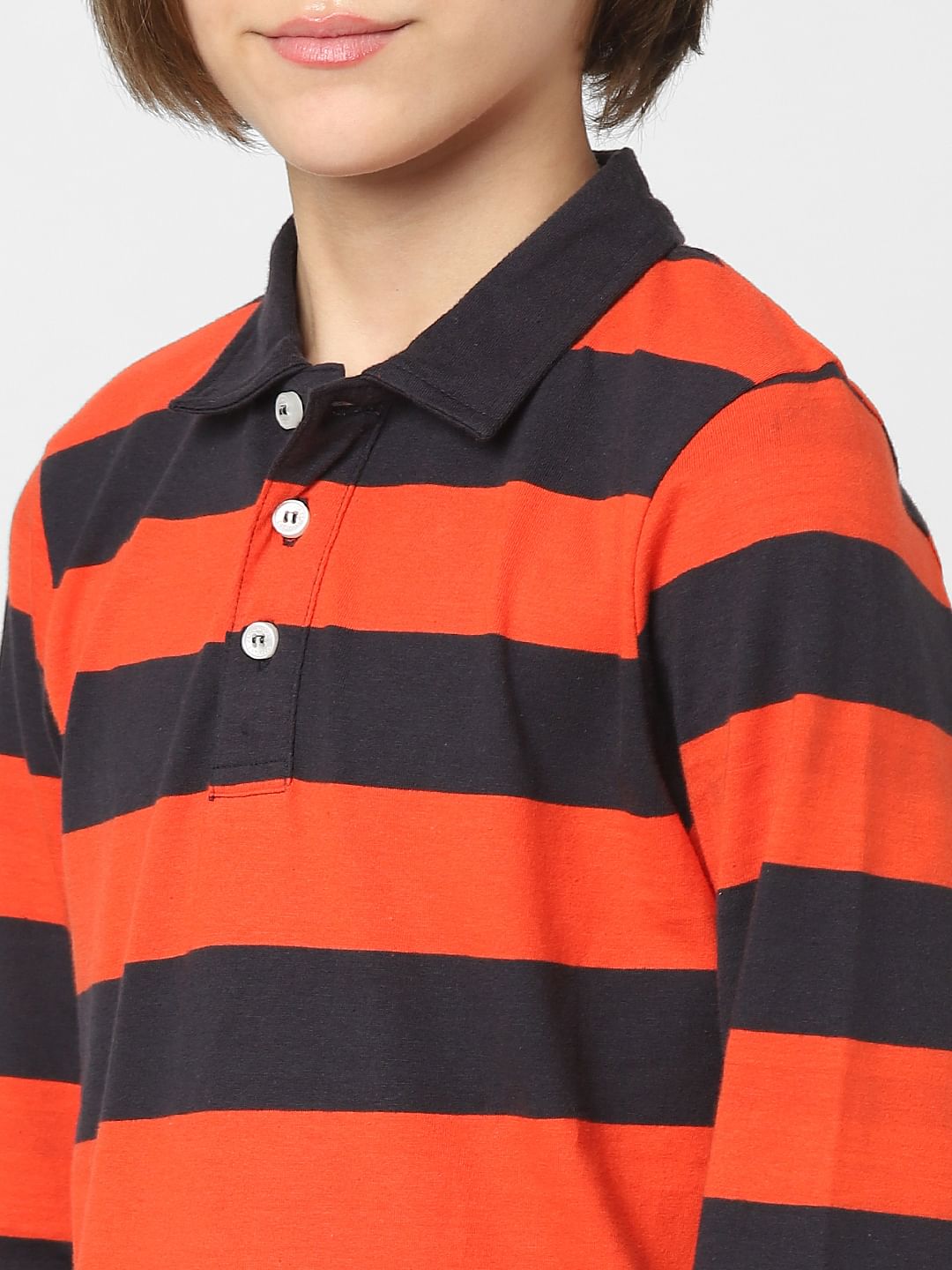 Boys Red Striped Polo Neck T-shirt