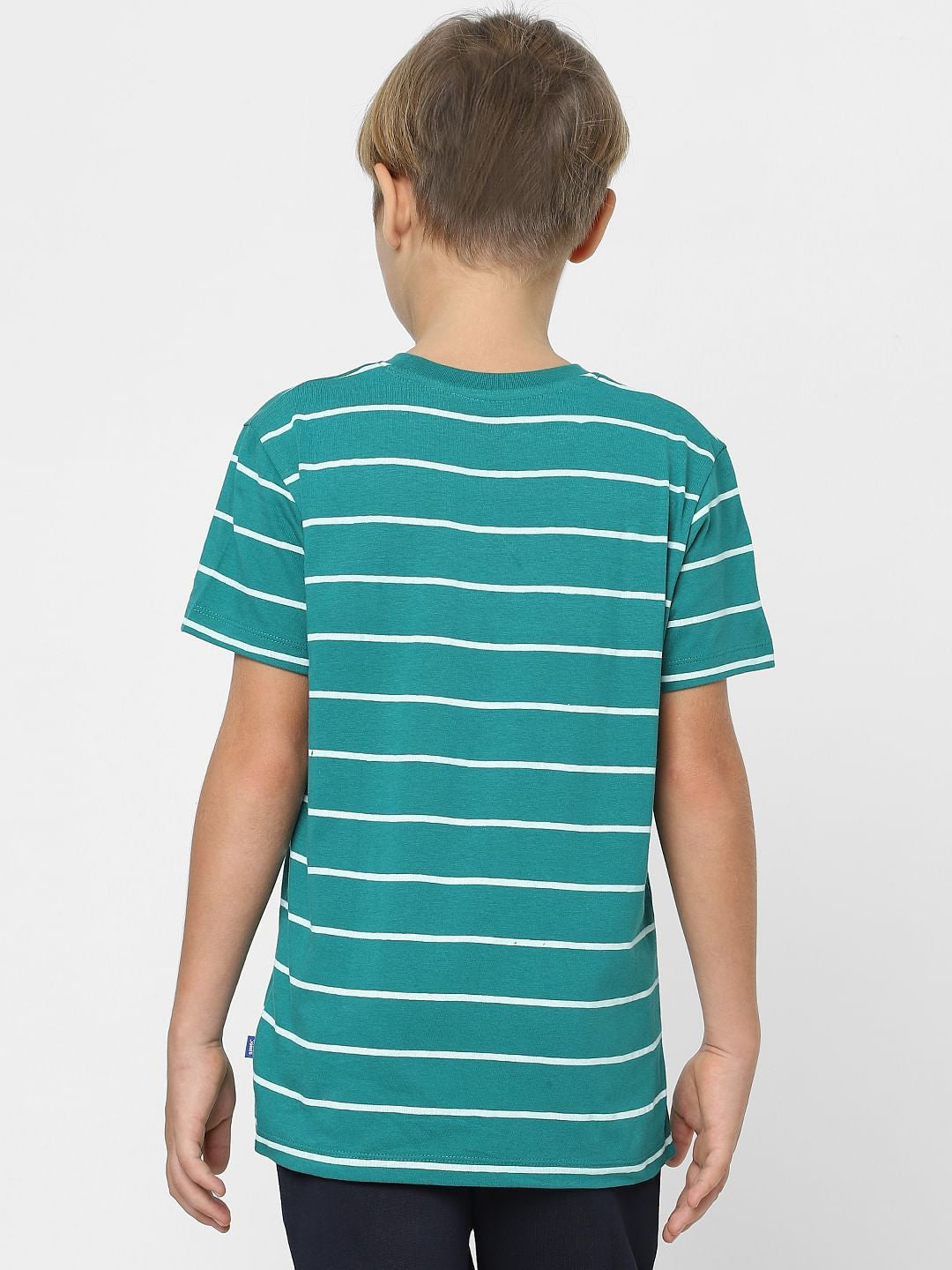 Boys Green Striped Crew Neck T-shirt