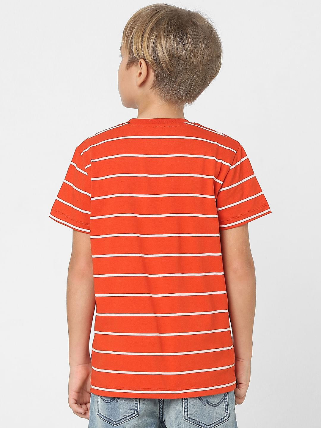 Boys Red Striped Crew Neck T-shirt