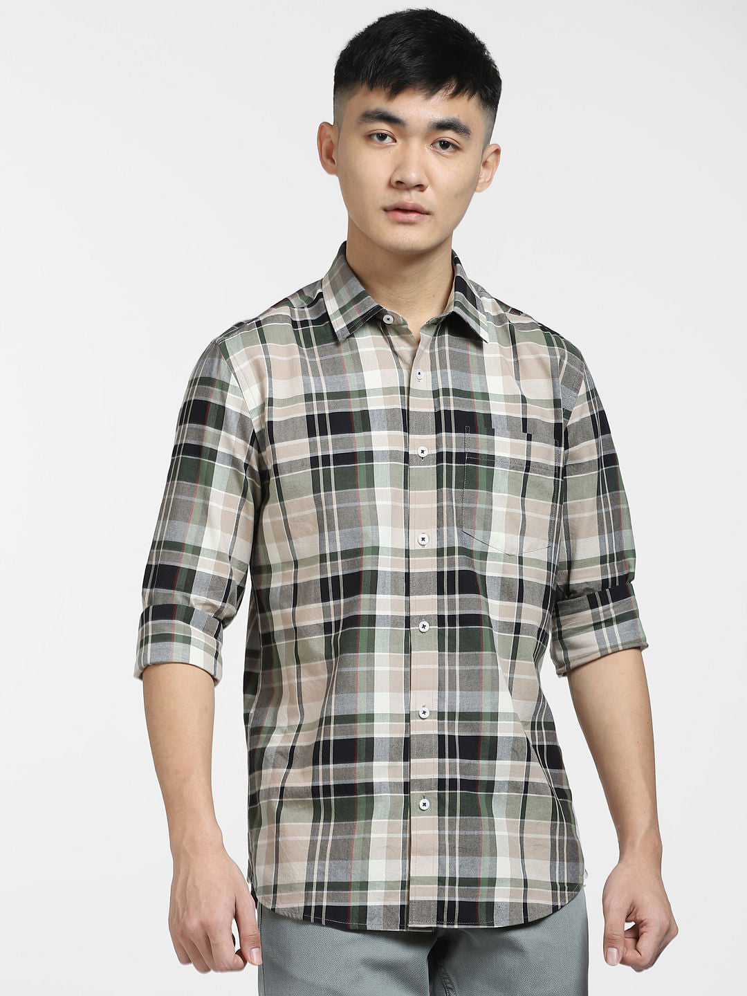 Brown Check Print Full Sleeves Shirt