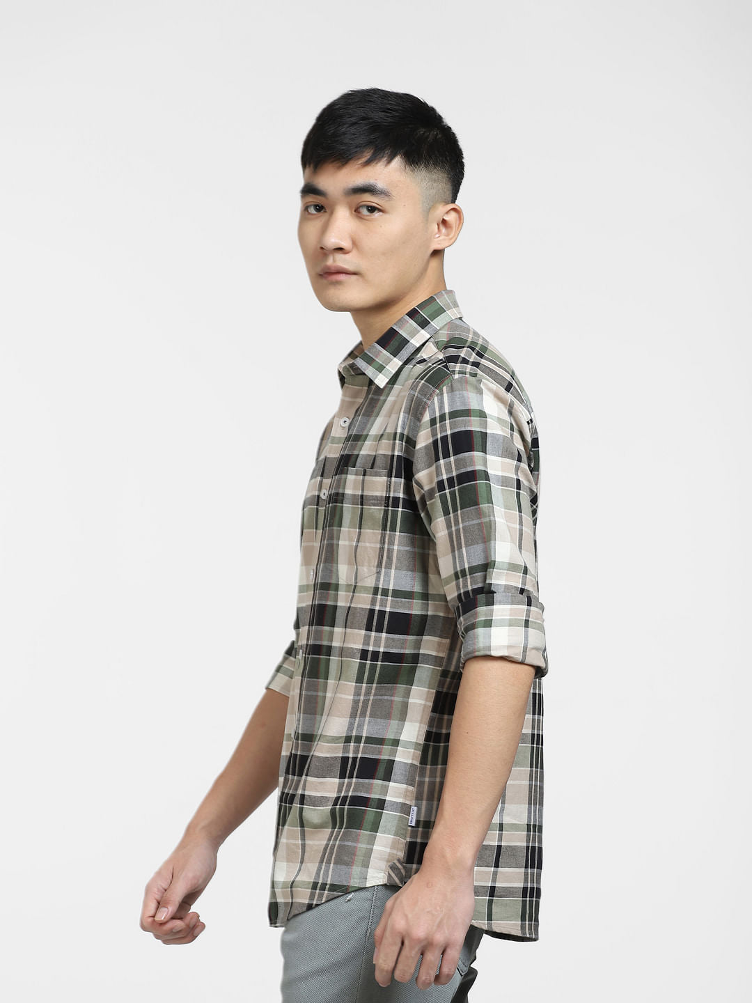 Brown Check Print Full Sleeves Shirt