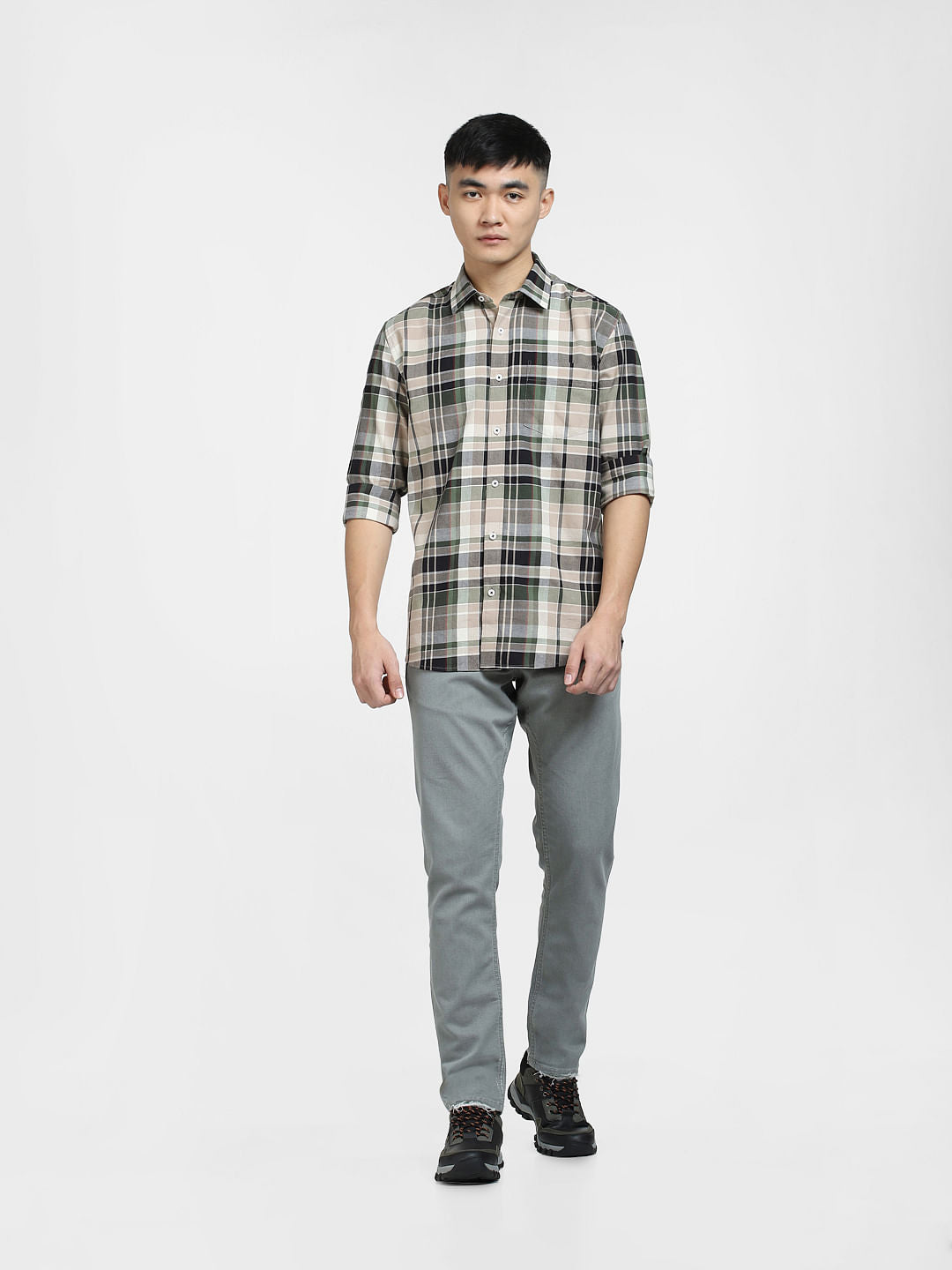 Brown Check Print Full Sleeves Shirt