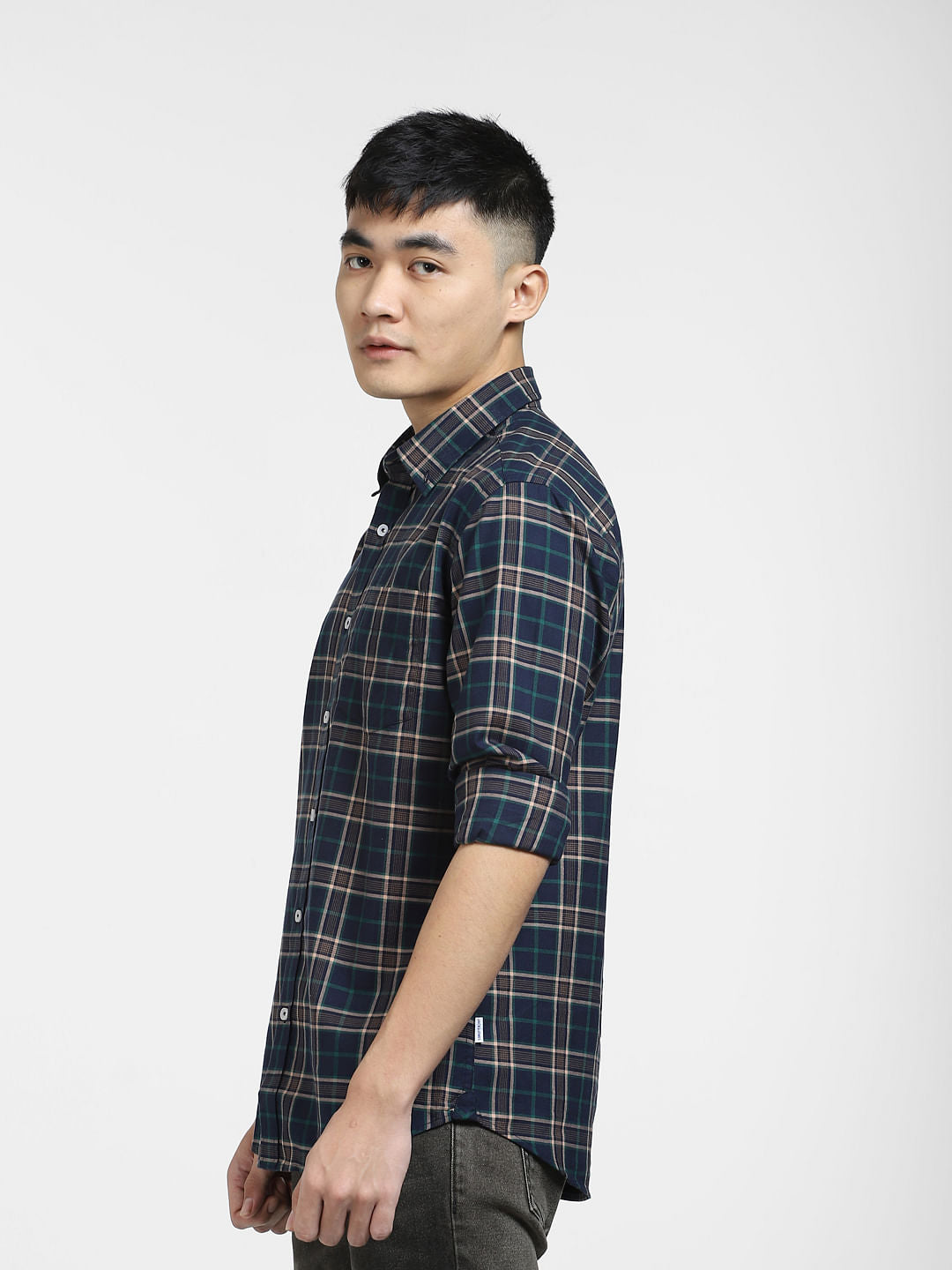 Dark Green Check Print Full Sleeves Shirt
