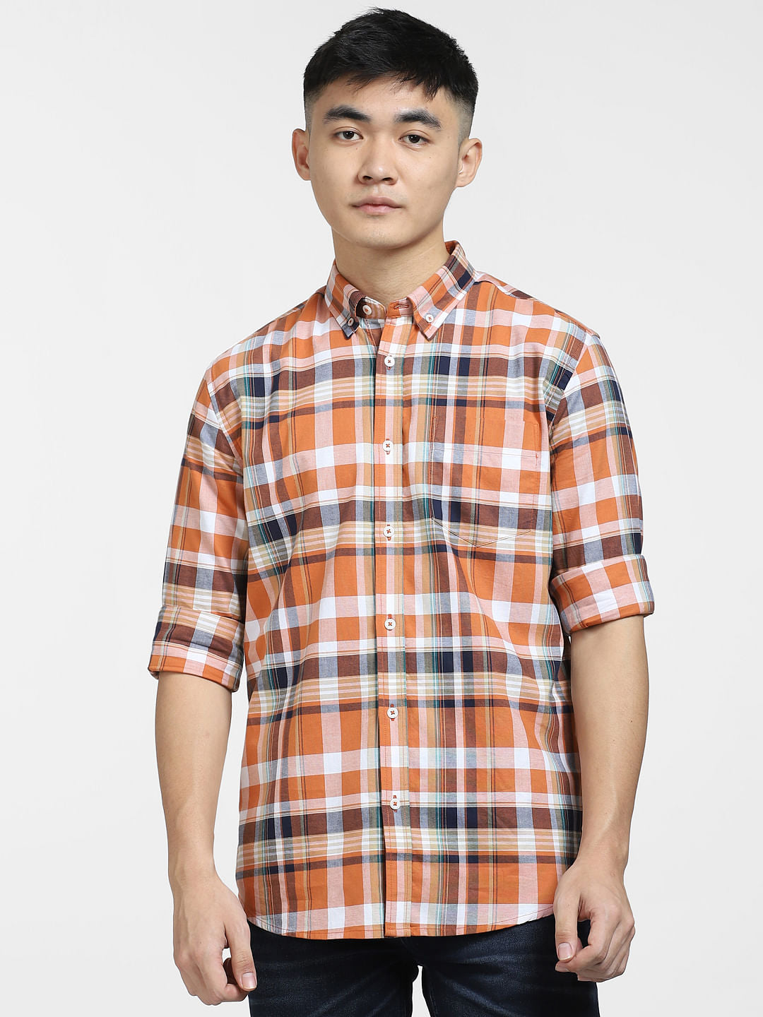 Orange Check Full Sleeves Shirt