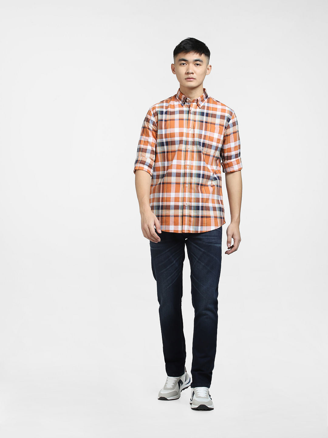 Orange Check Full Sleeves Shirt