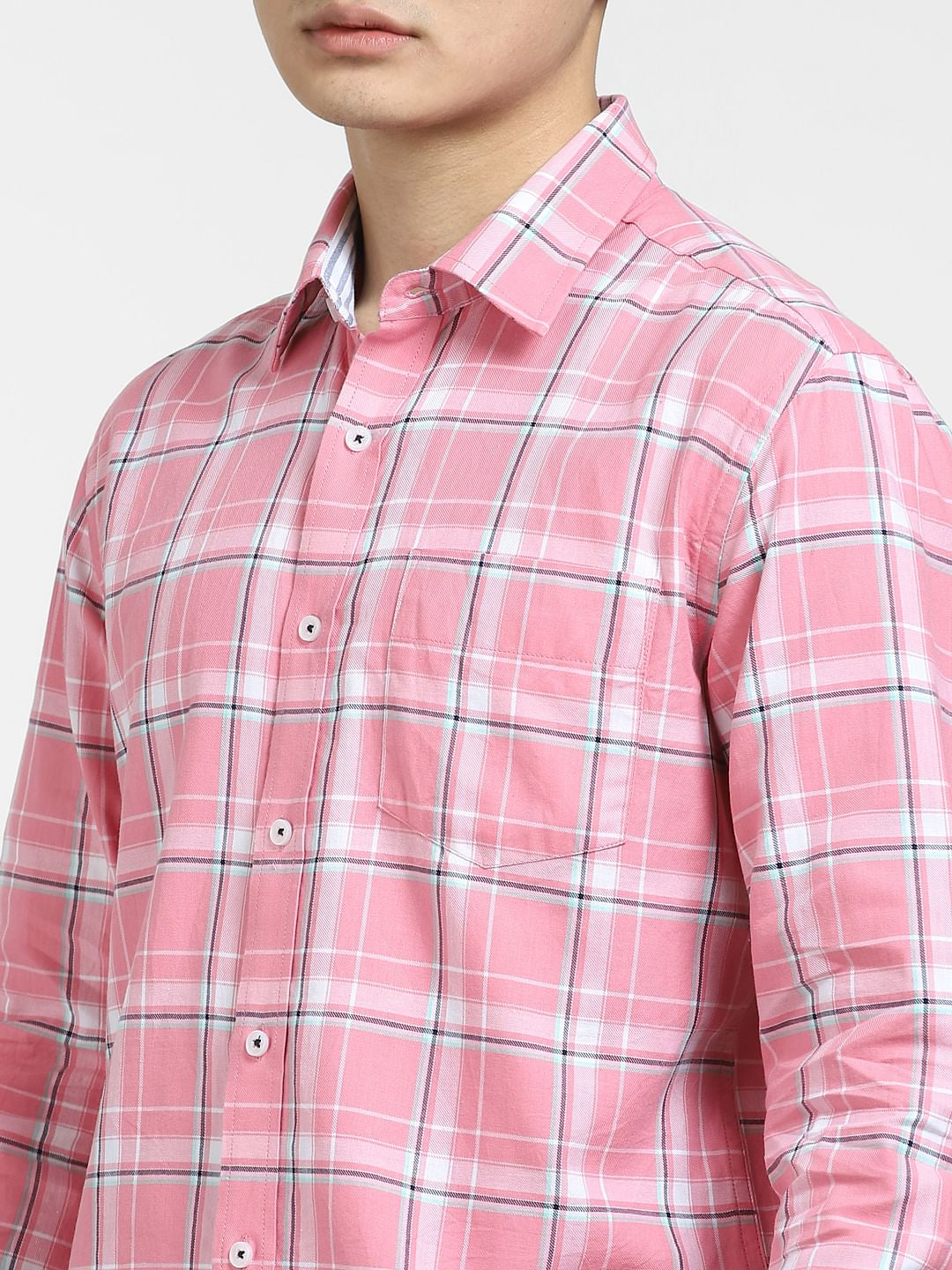 Light Pink Check Full Sleeves Shirt