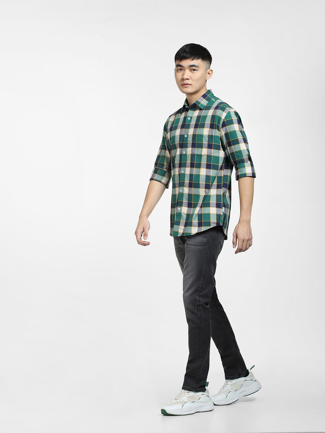Green Check Print Full Sleeves Shirt