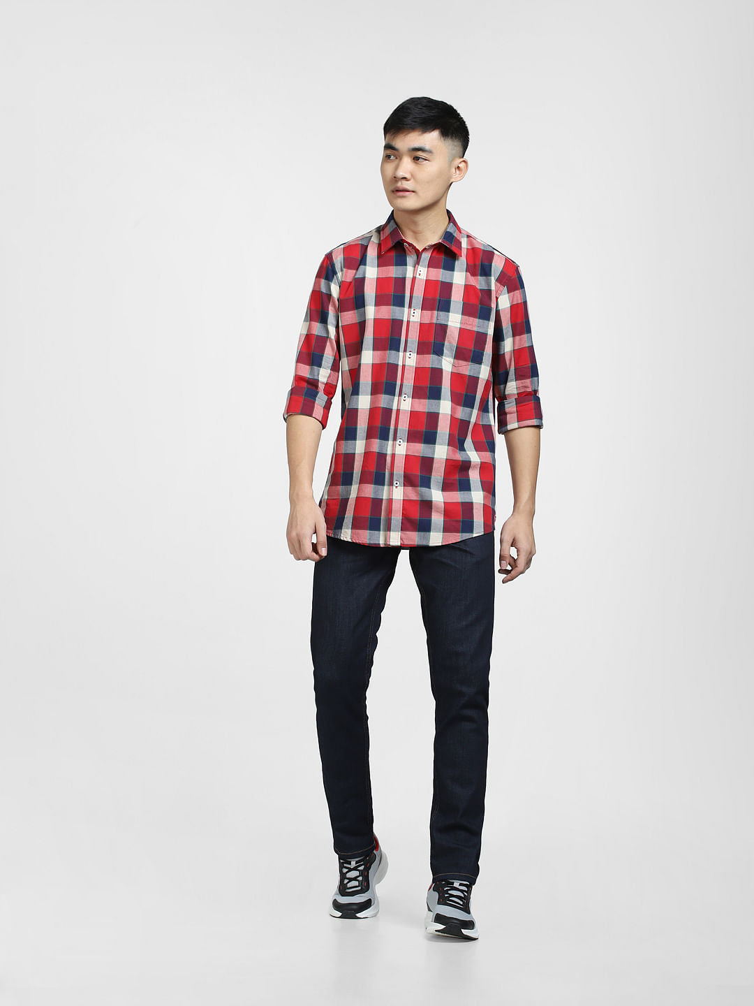 Red Check Print Full Sleeves Shirt