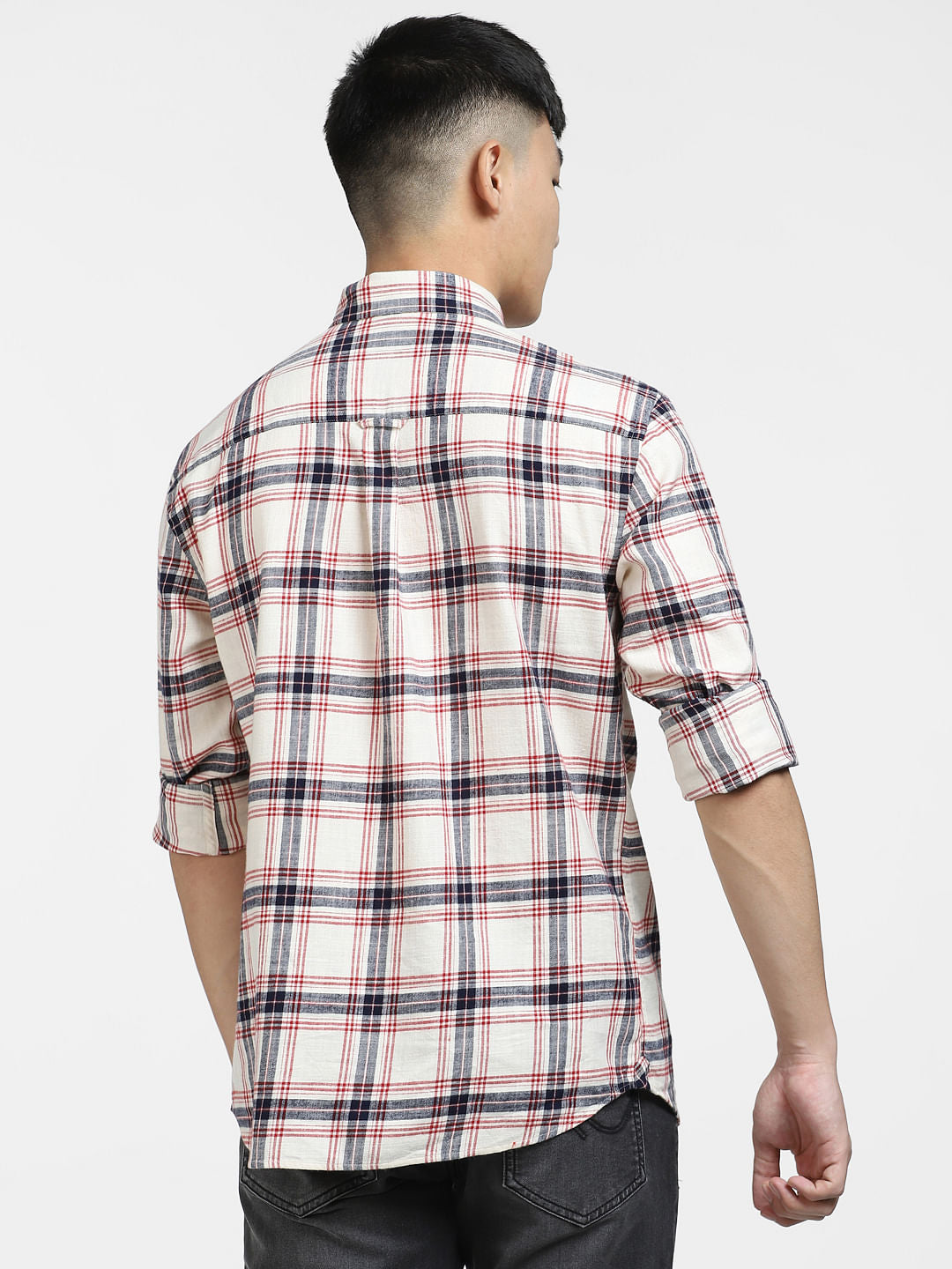 Beige Check Print Full Sleeves Shirt