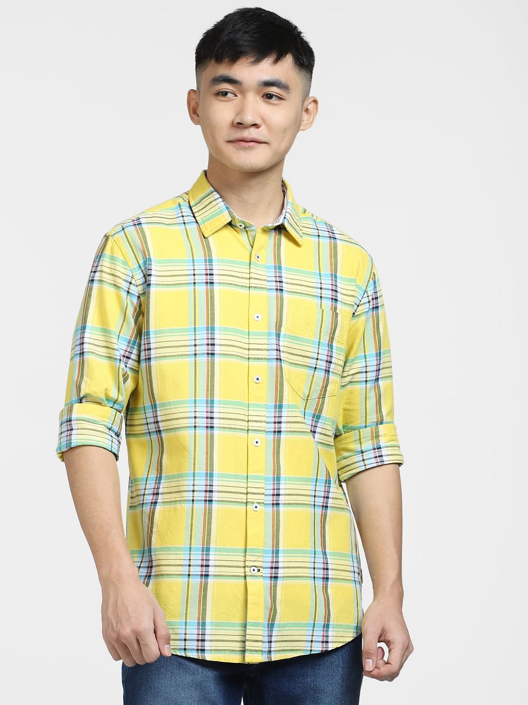 Bright Yellow Check Full Sleeves Shirt
