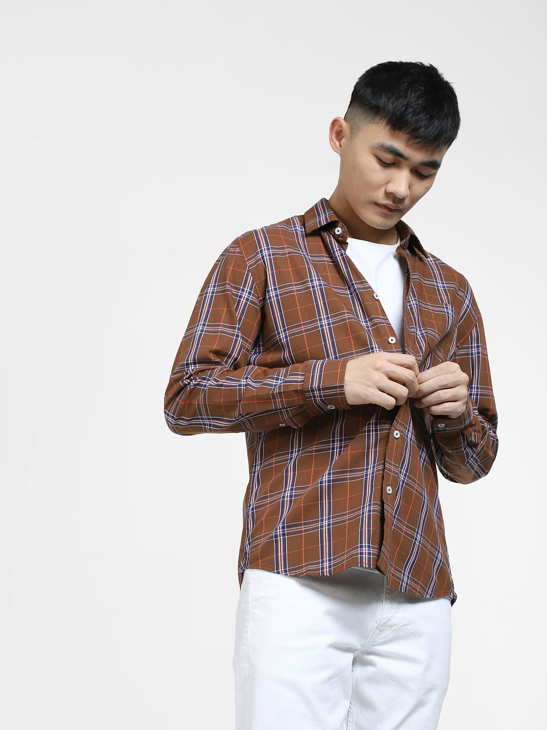 Brown Check Full Sleeves Shirt