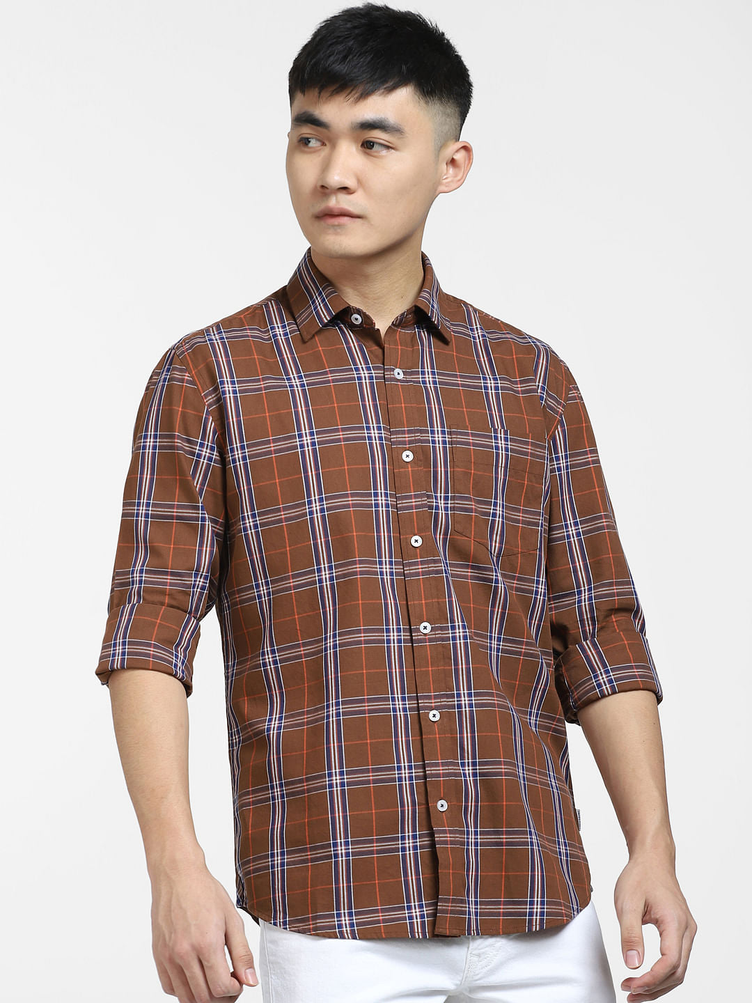 Brown Check Full Sleeves Shirt