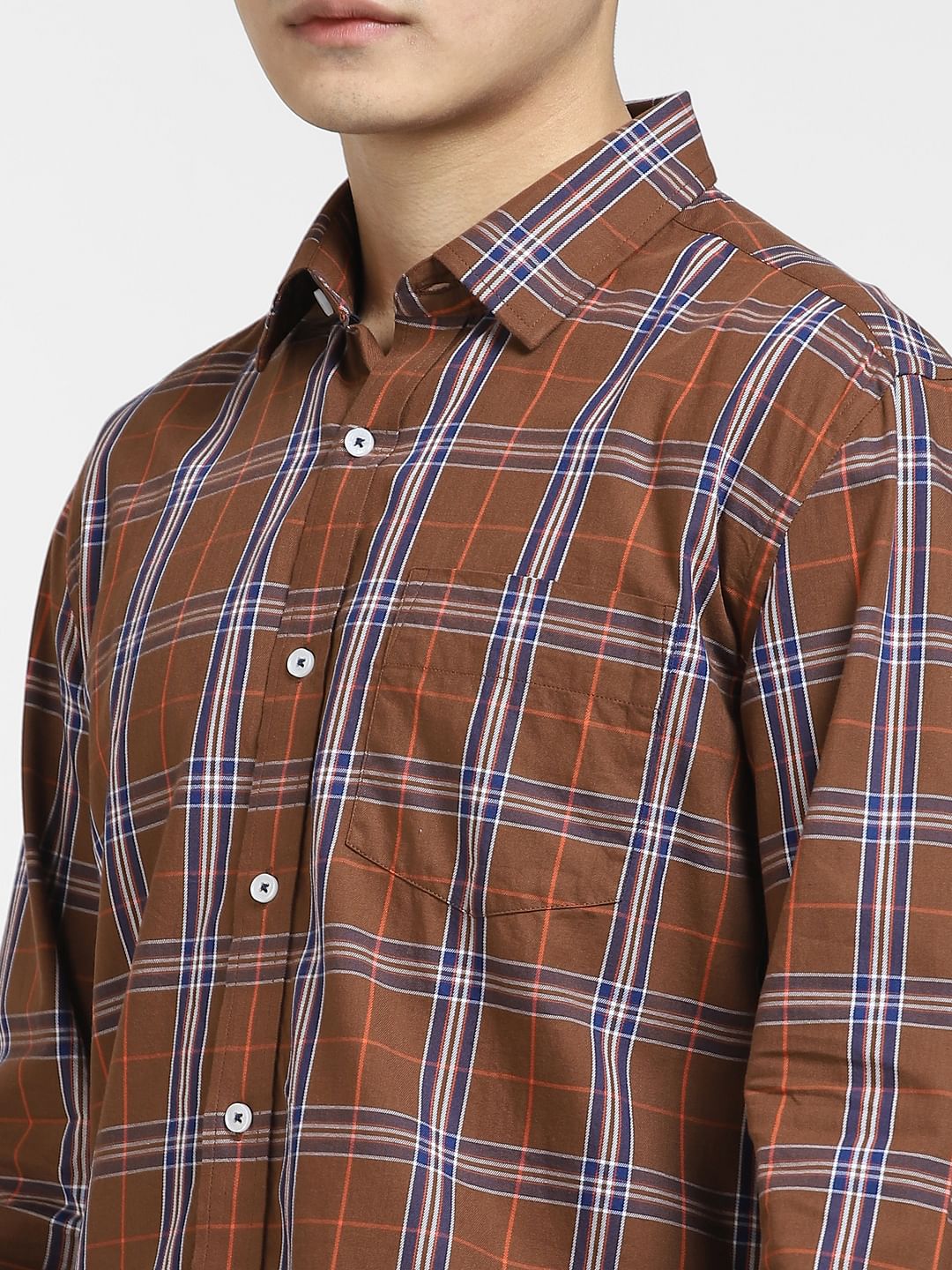 Brown Check Full Sleeves Shirt