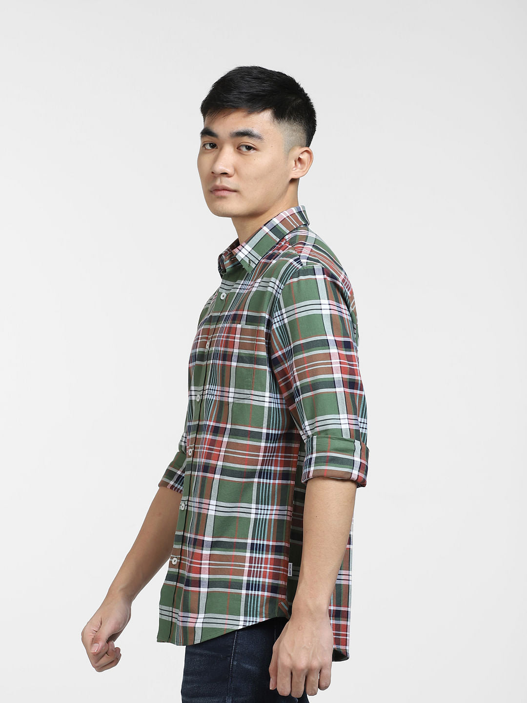 Green Check Print Full Sleeves Shirt
