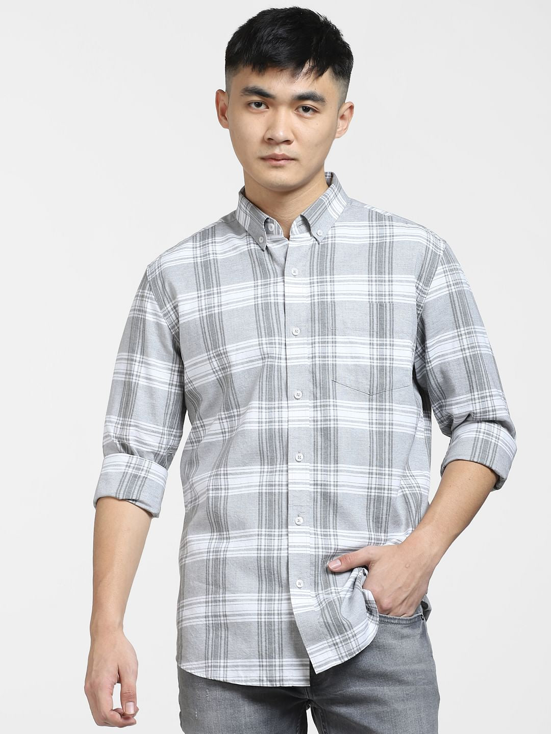 Grey Check Print Full Sleeves Shirt