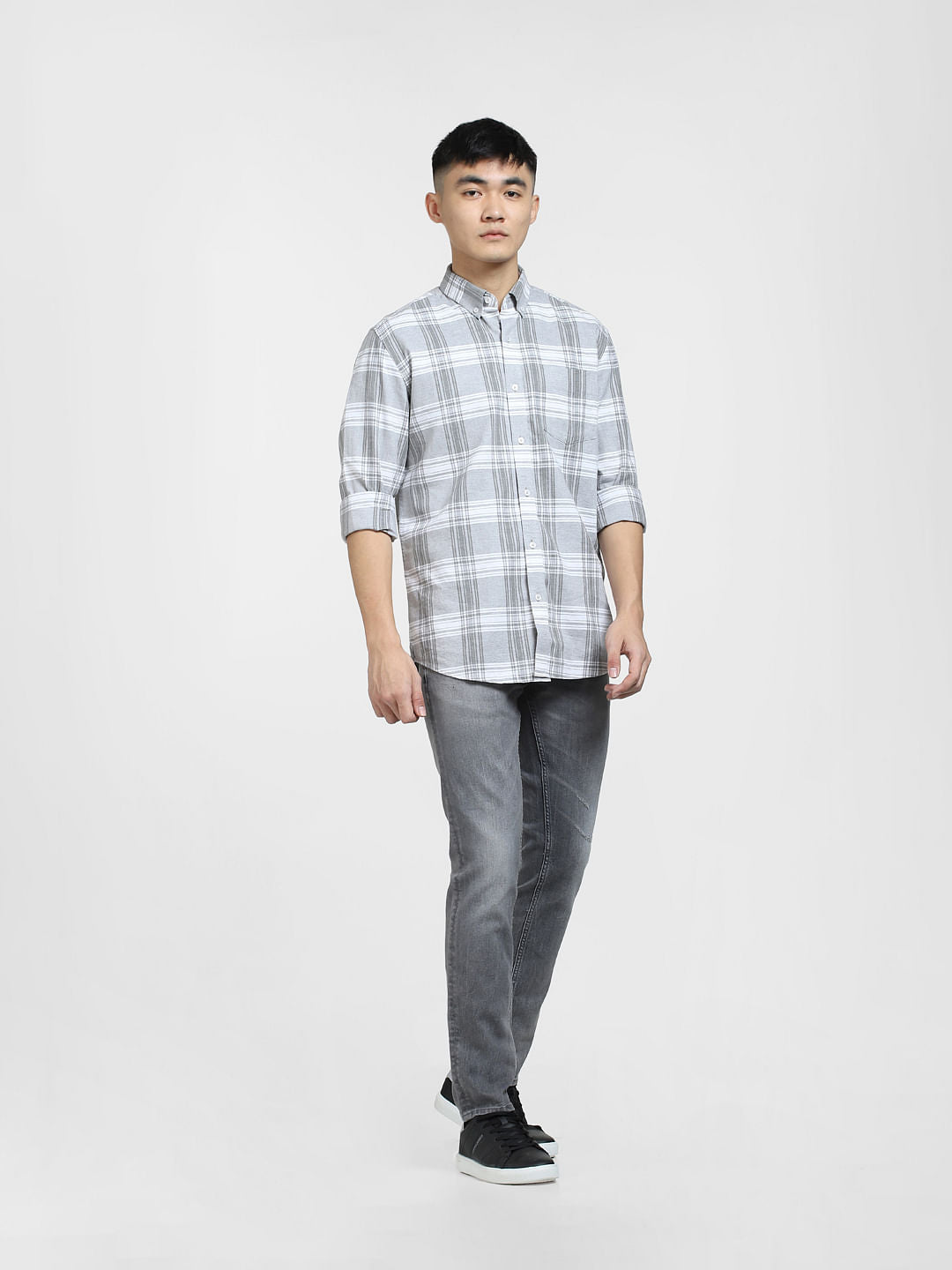 Grey Check Print Full Sleeves Shirt