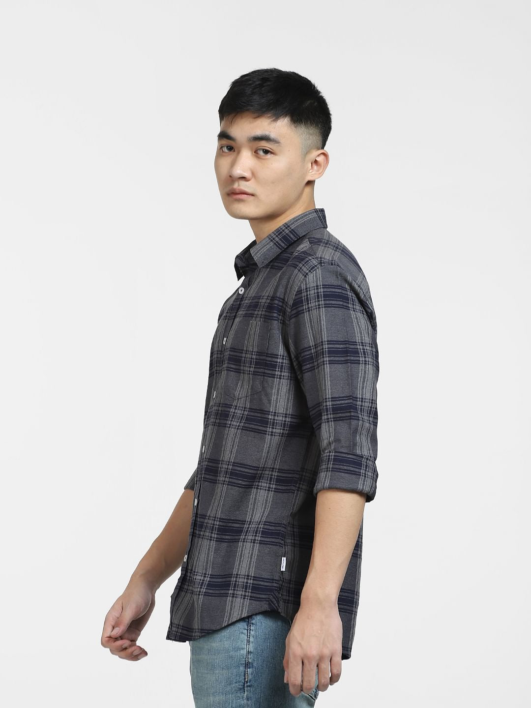 Blue & Grey Check Full Sleeves Shirt