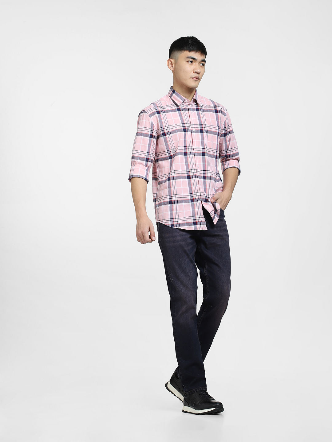 Light Pink Check Full Sleeves Shirt