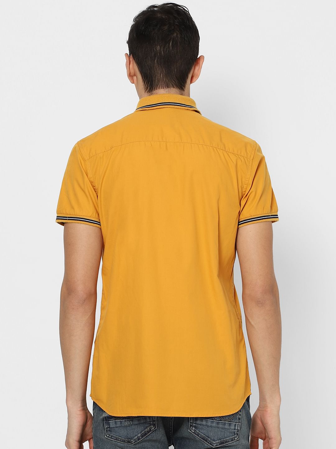 Orange Contrast Tipping Half Sleeves Shirt