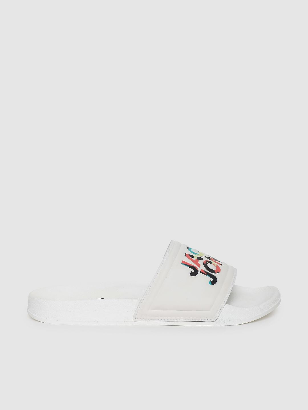 White Logo Print Sliders