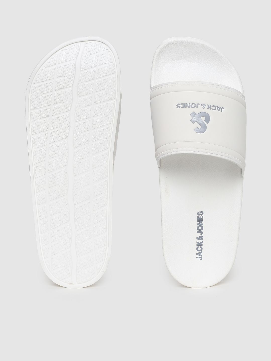 White Logo Print Sliders