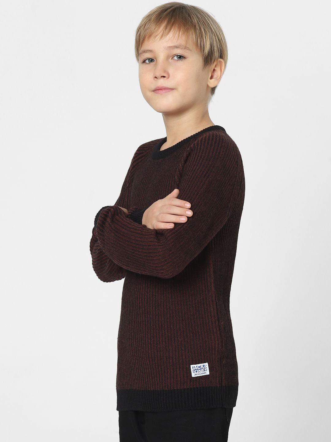 BOYS Dark Red Striped Sweater