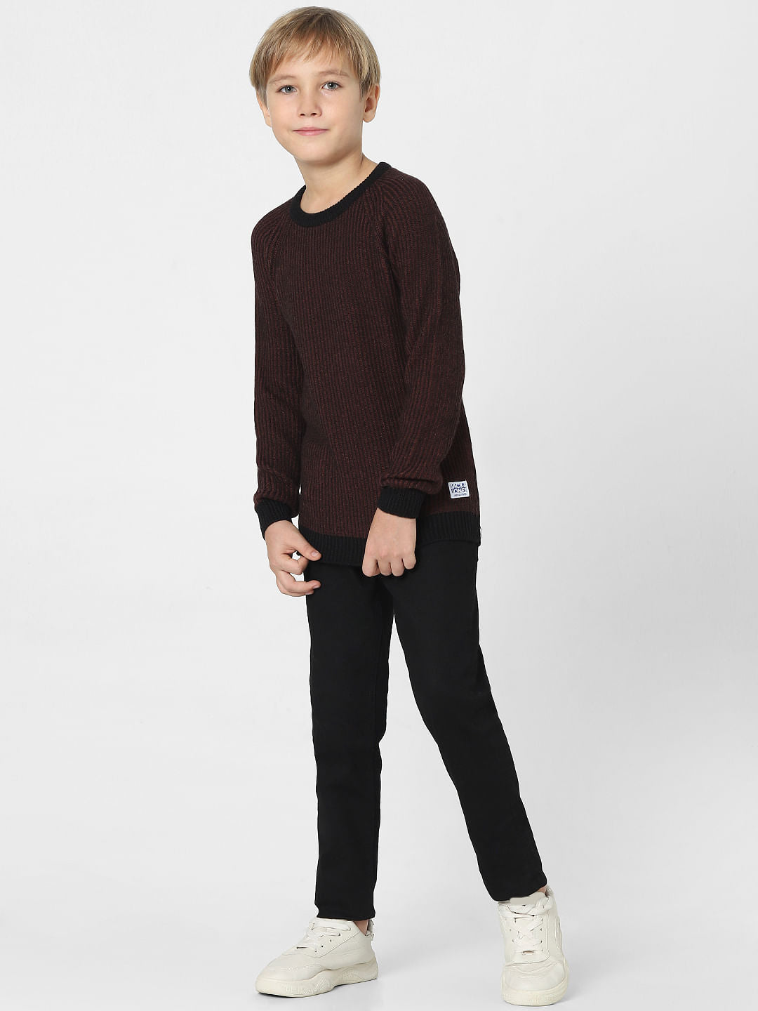 BOYS Dark Red Striped Sweater