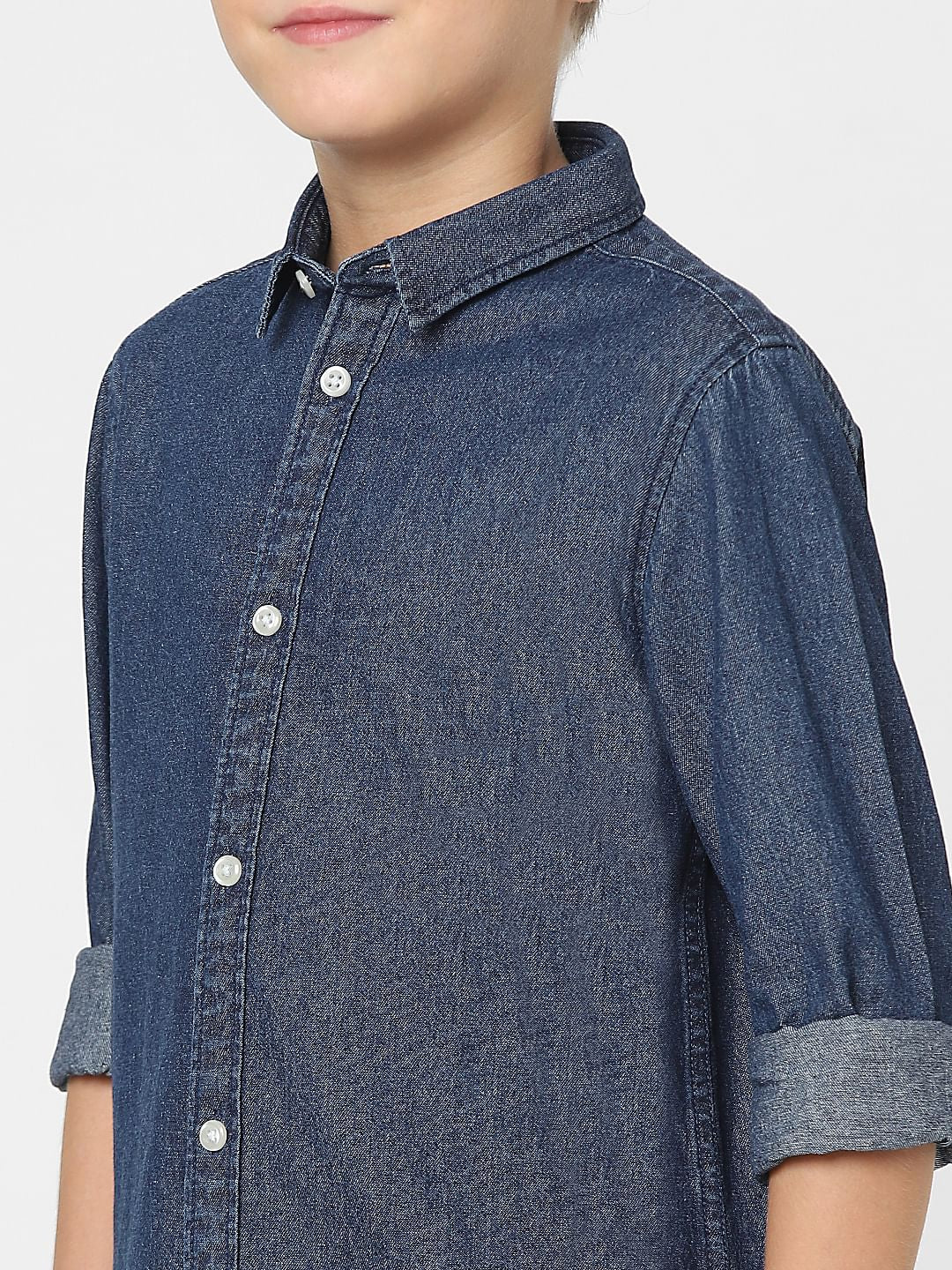 Boys Dark Blue Denim Full Sleeves Shirt