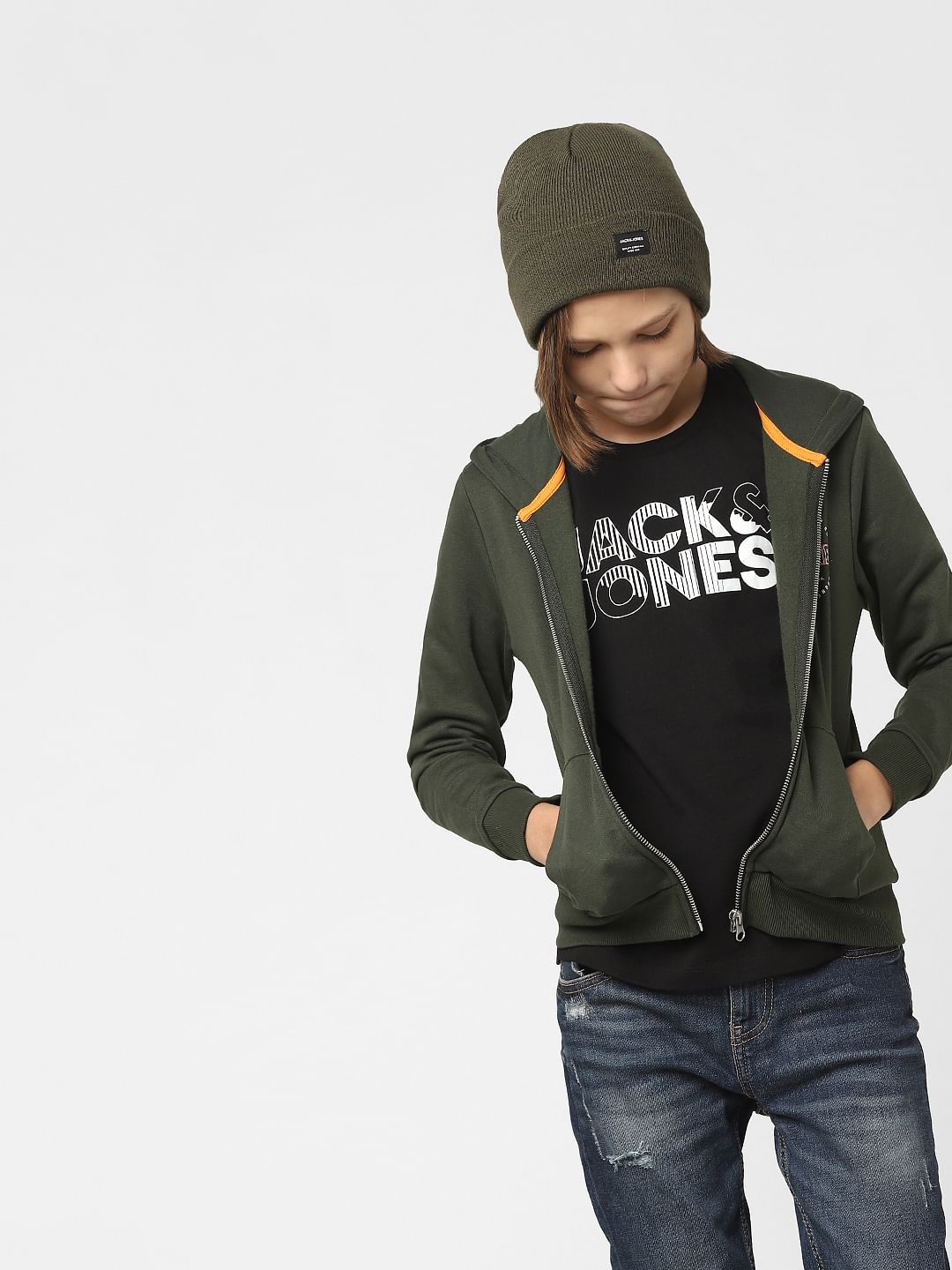 Boys Dark Green Zip-Up Sweatshirt