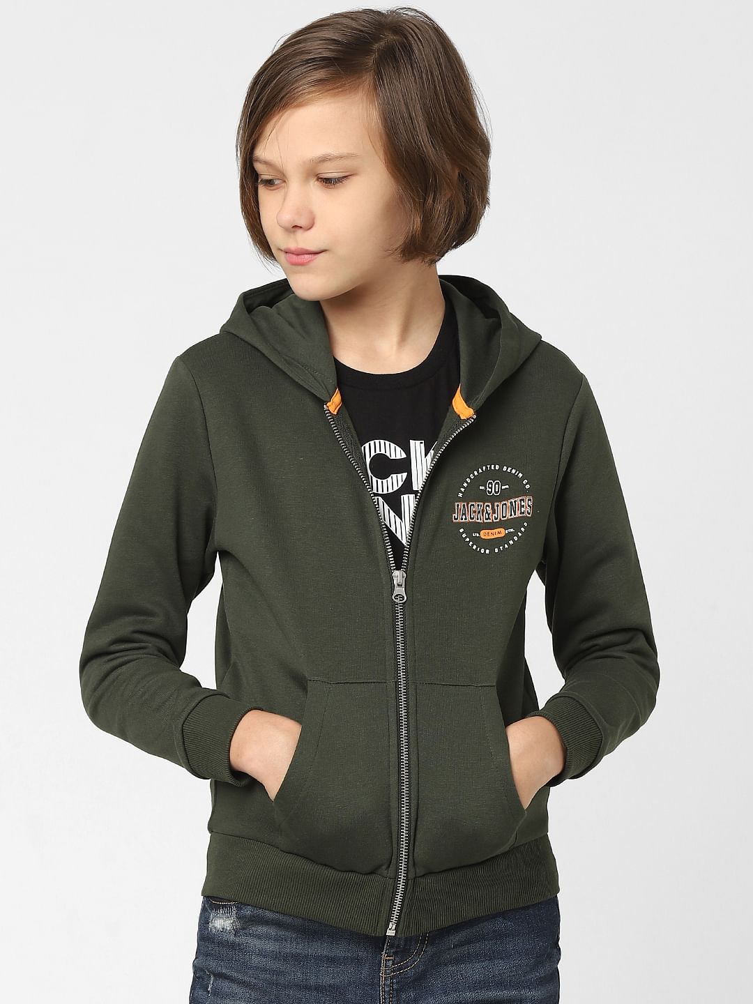 Boys Dark Green Zip-Up Sweatshirt
