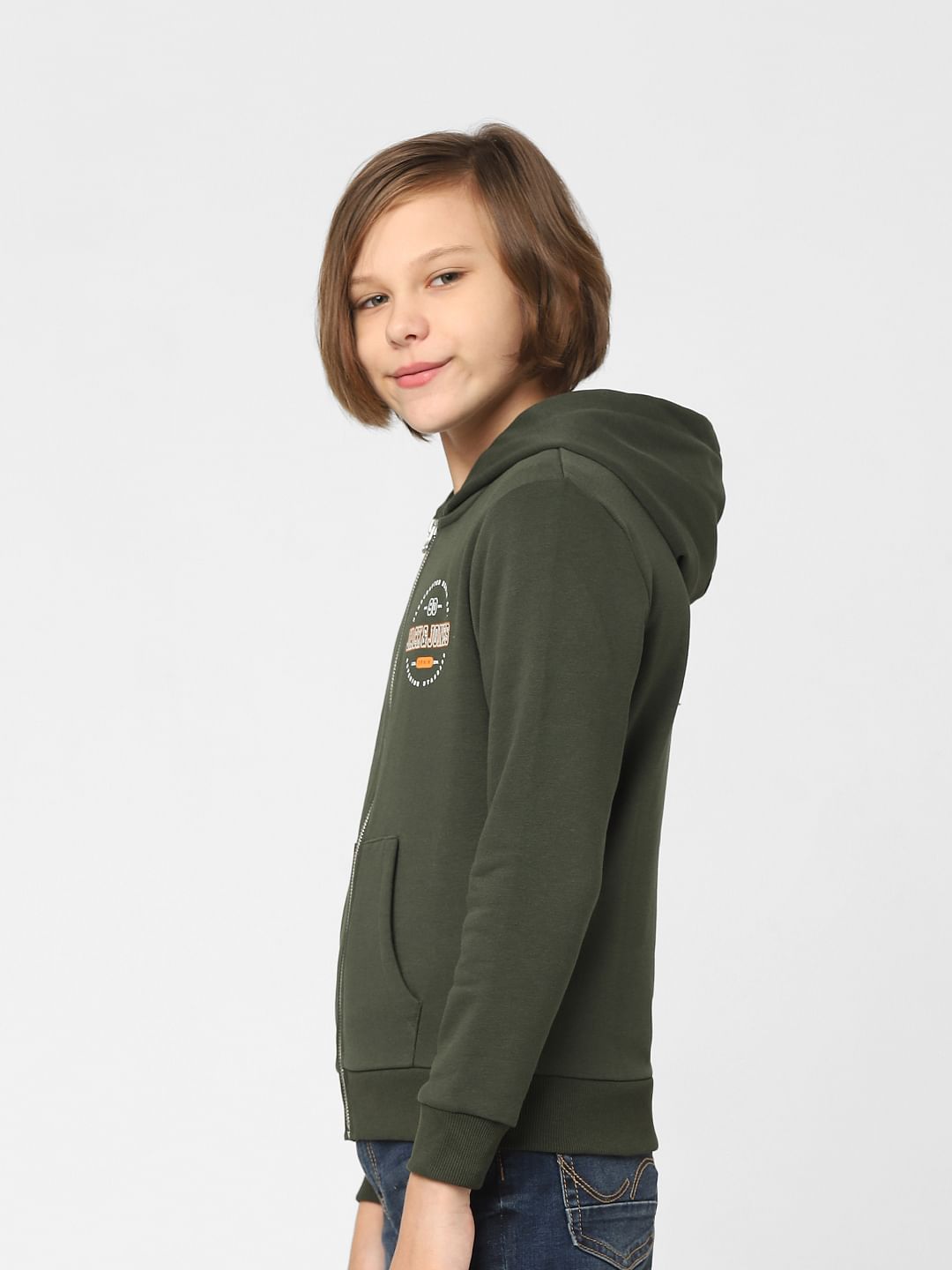 Boys Dark Green Zip-Up Sweatshirt