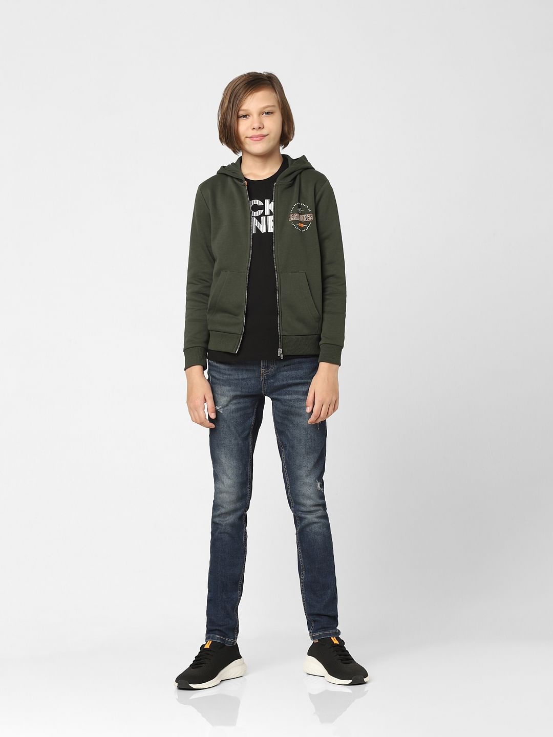 Boys Dark Green Zip-Up Sweatshirt