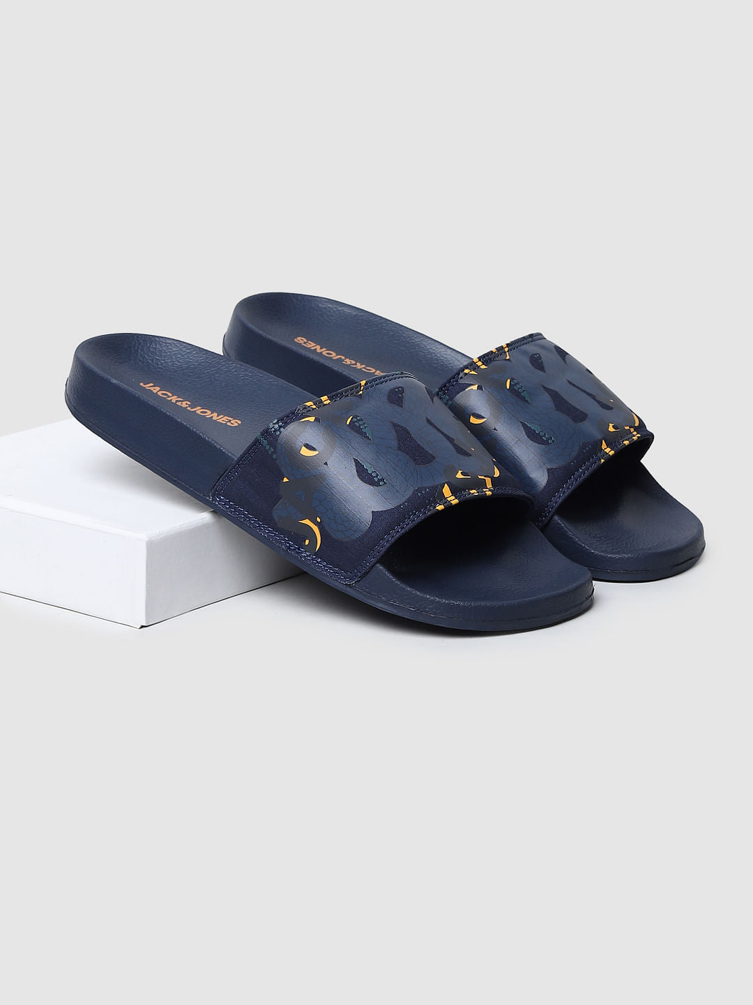 Navy Blue Typographic Print Sliders