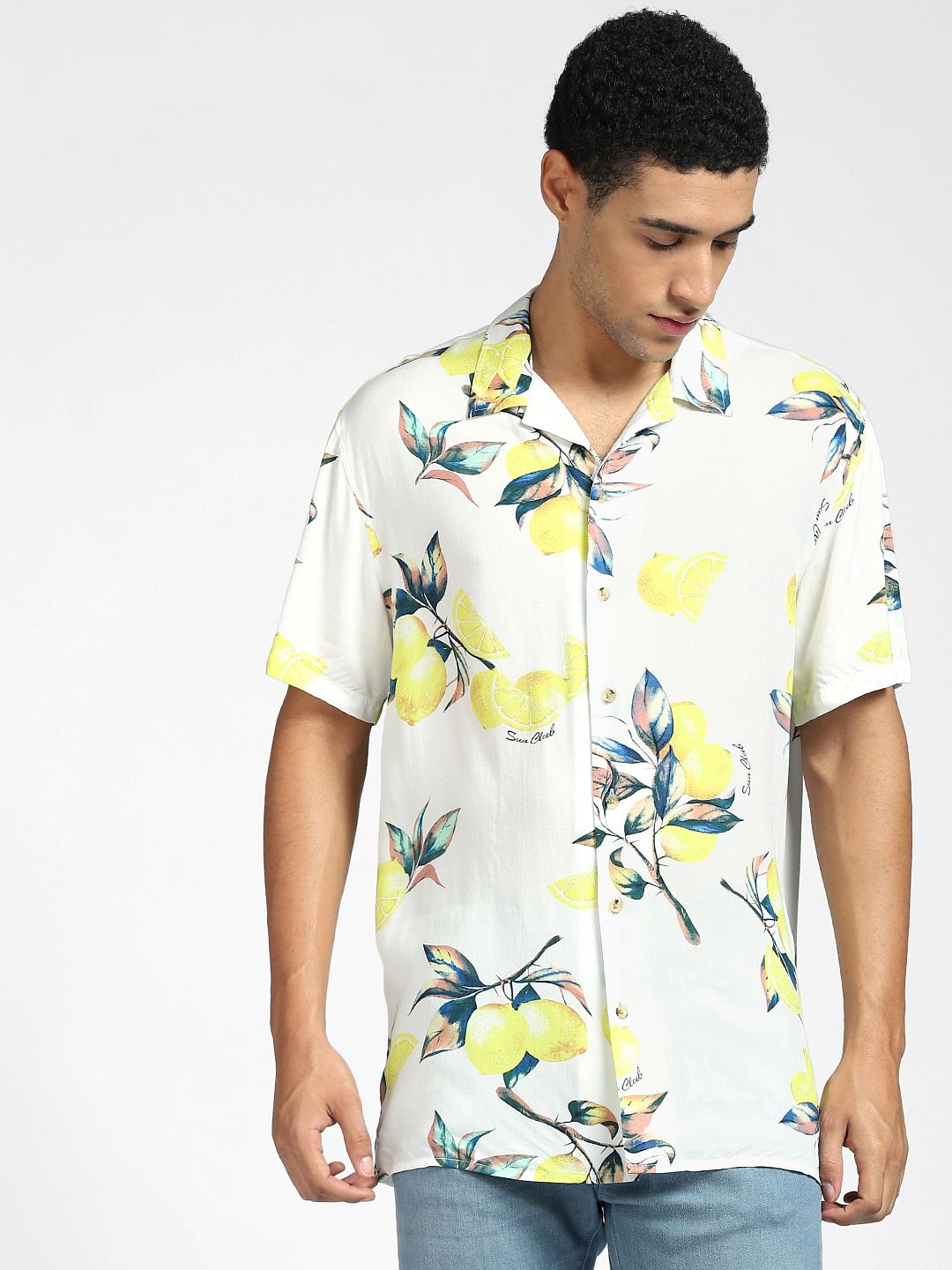 White Printed Half Sleeves Resort Shirt