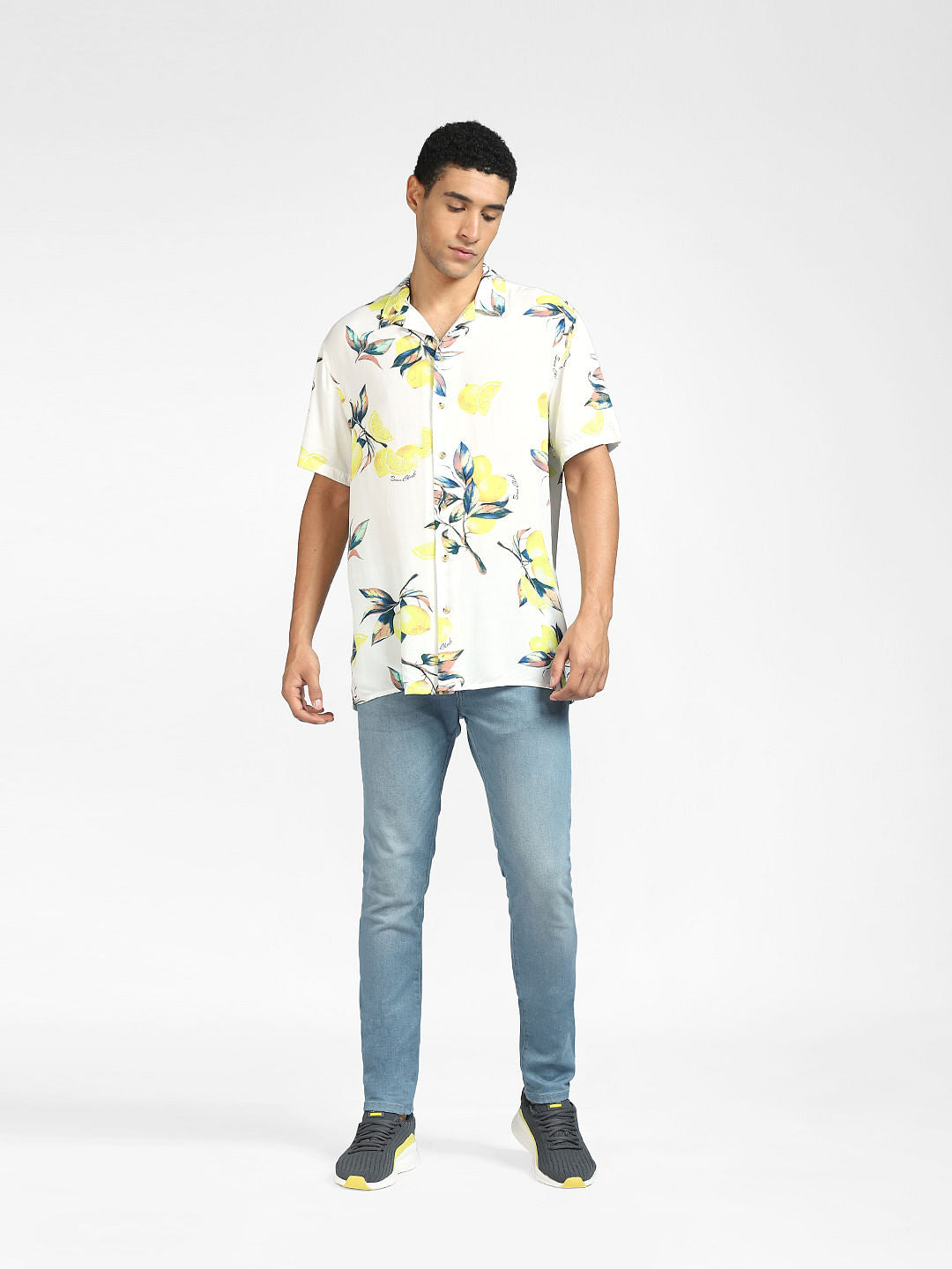 White Printed Half Sleeves Resort Shirt
