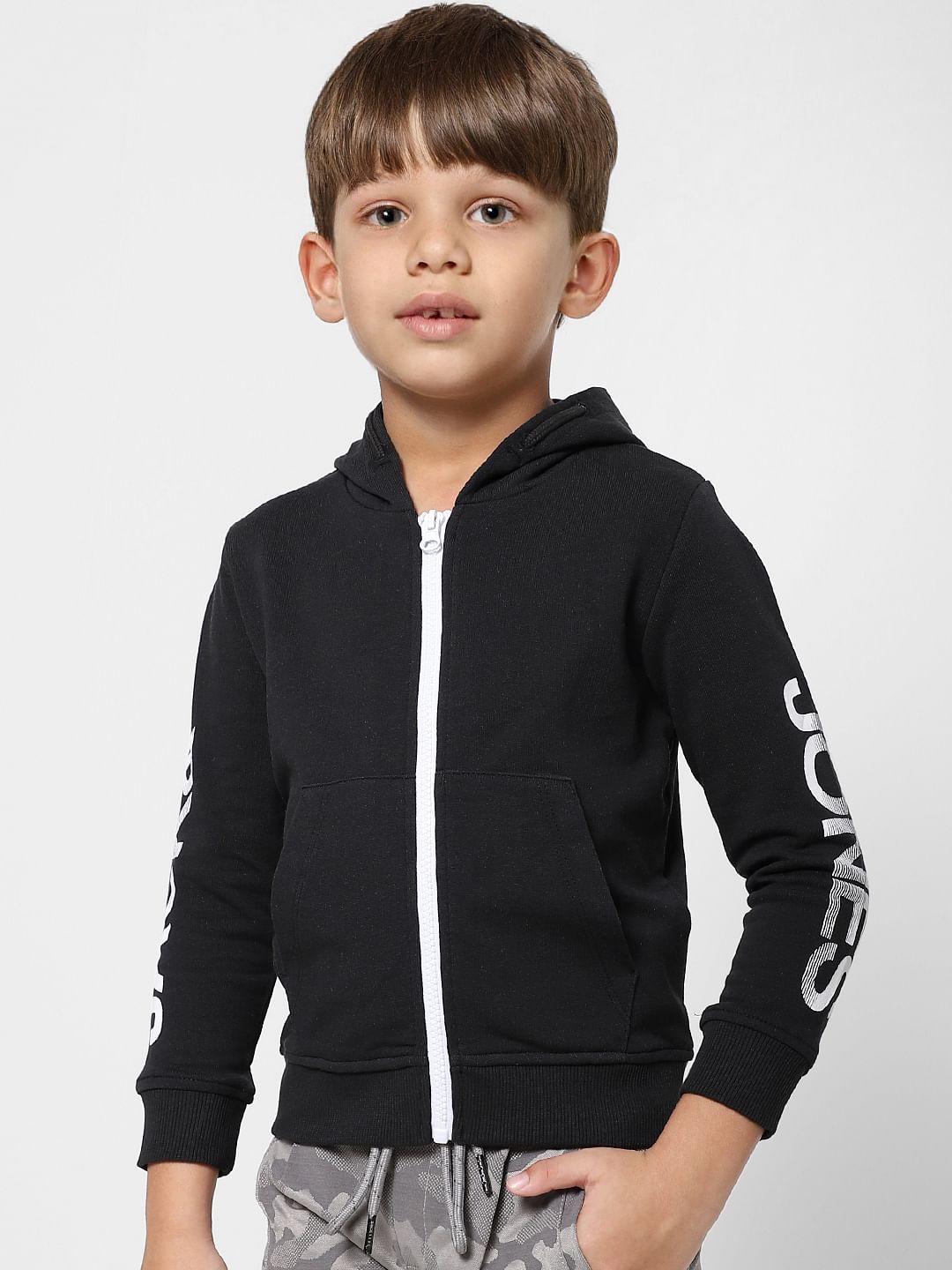 BOYS Black Zip Up Hooded Sweatshirt