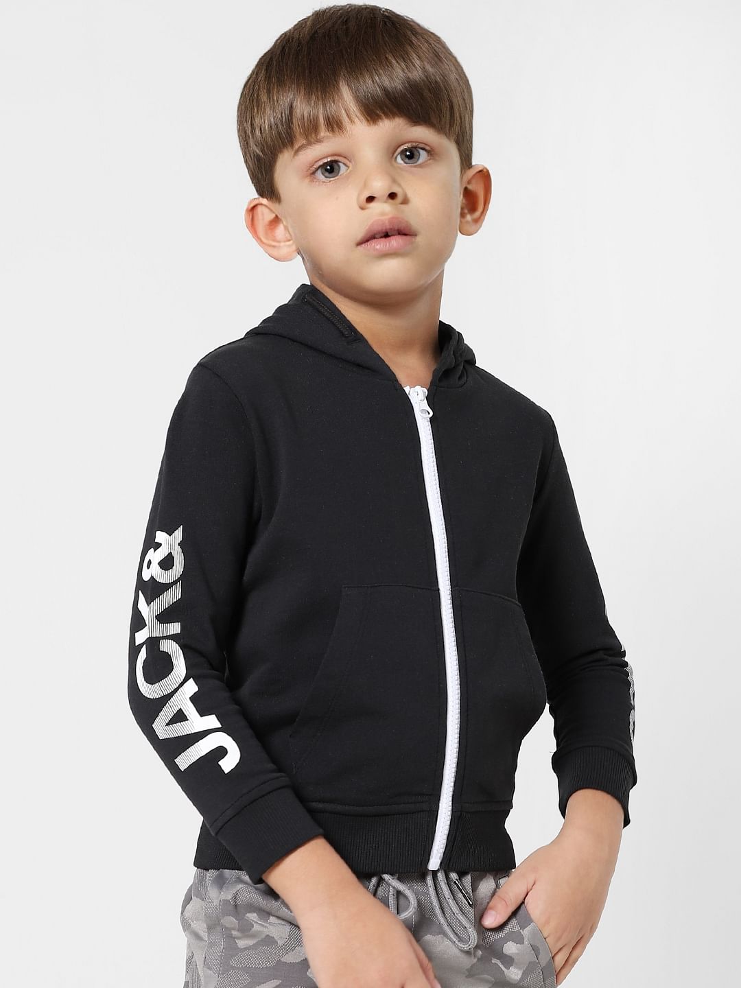 BOYS Black Zip Up Hooded Sweatshirt